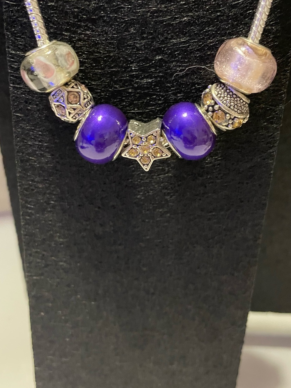 8” Sterling Silver Bead Bracelet with Purple and Pink beads